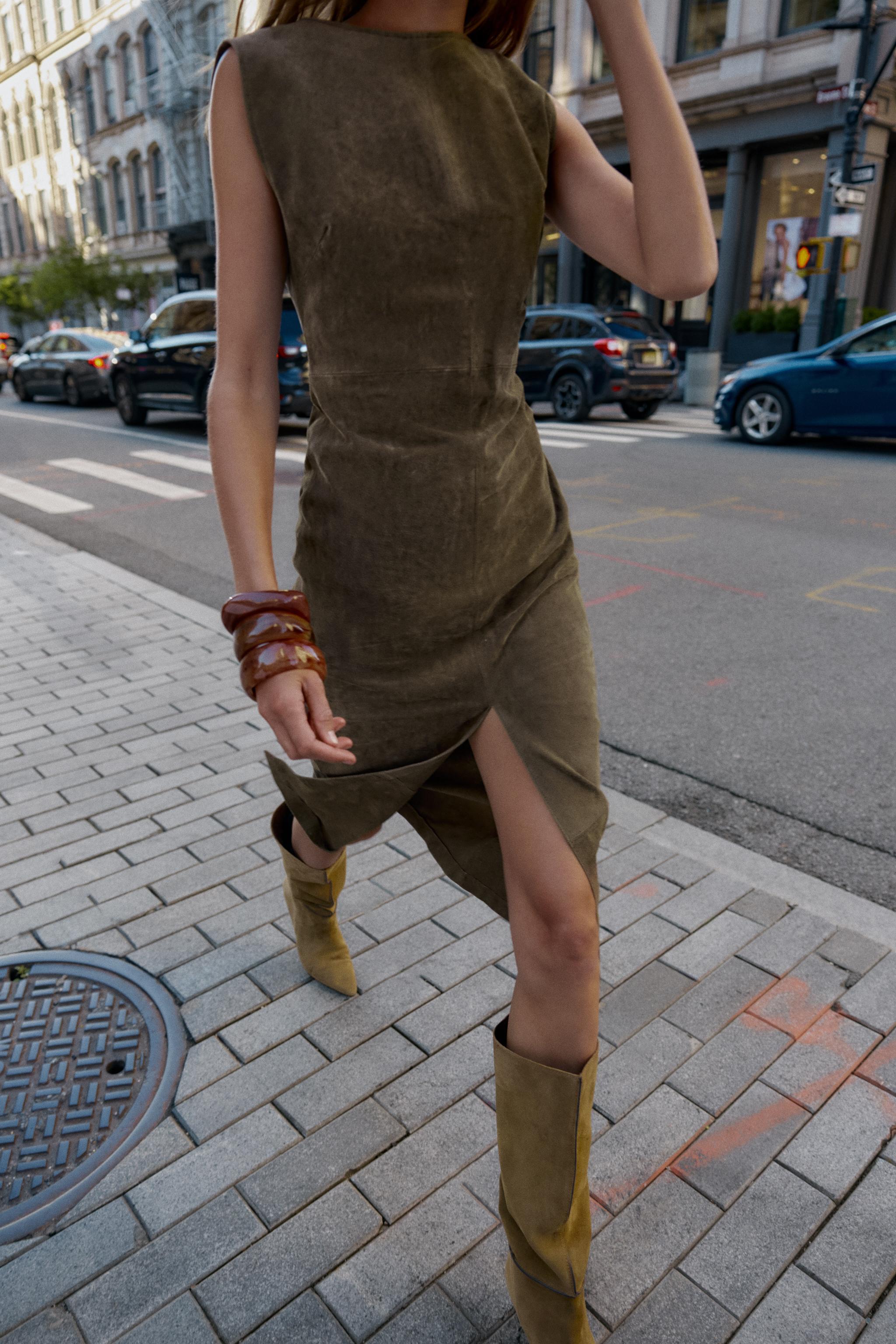 100% LEATHER MIDI DRESS